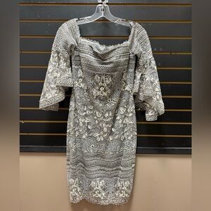 Elegant Gray Lace Bell Sleeves Dress